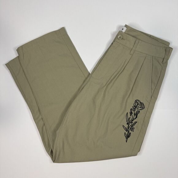 Obey Pants Fubar Pleated Mens Size 34 Stone Embroidered Rose - Picture 3 of 8